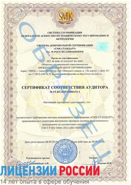 Образец сертификата соответствия аудитора №ST.RU.EXP.00006191-1 Заречный Сертификат ISO 50001